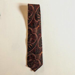 Men's Paul Stuart 100% Silk Tie Paisley  - Copper, Black and Gold